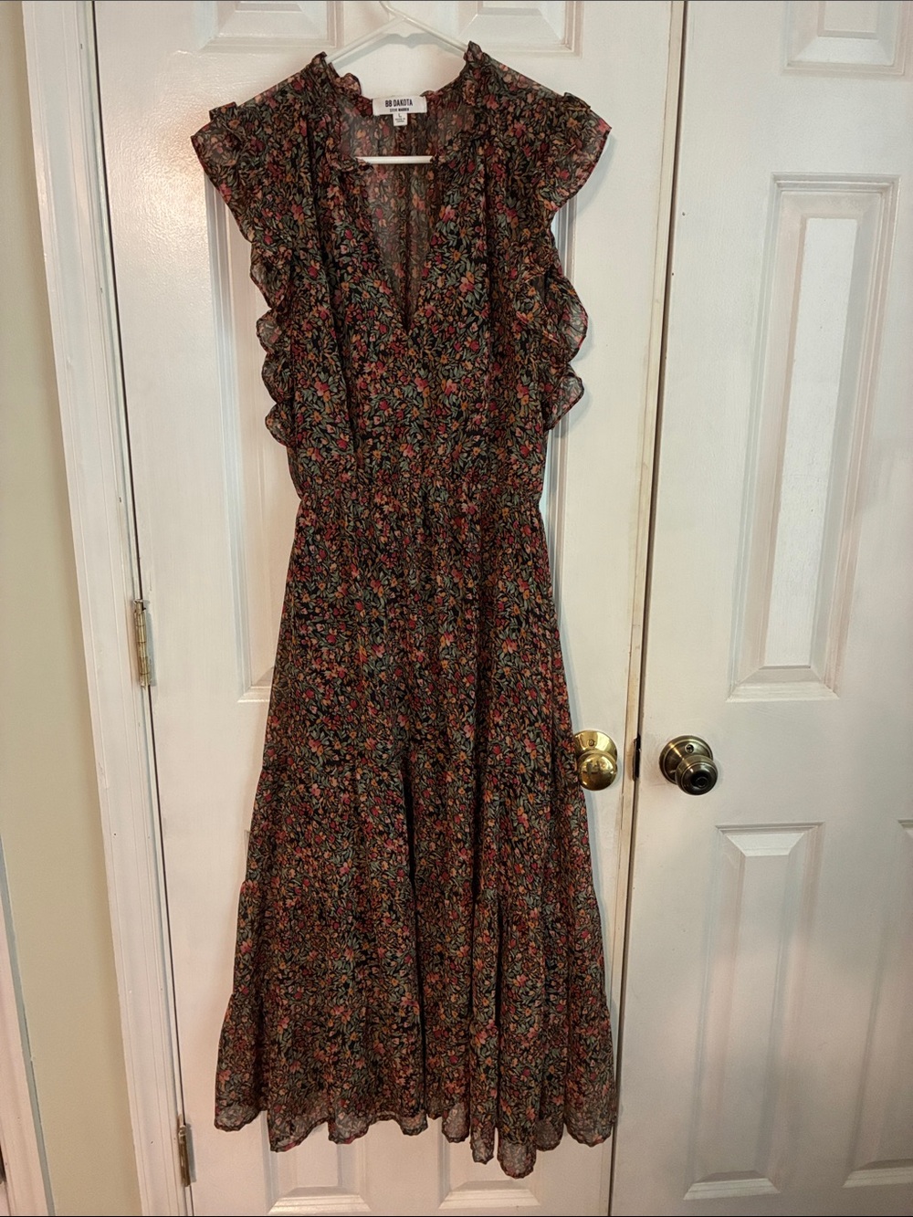 LAUREN RALPH LAUREN Floral Ruffle Midi Dress in Black Floral